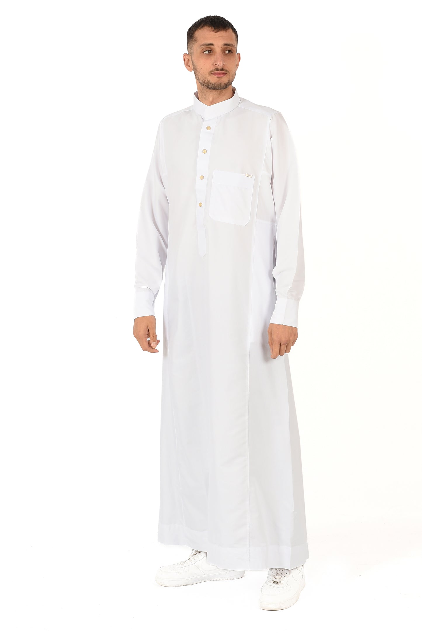Al-madini white thobe with collar - style 1
