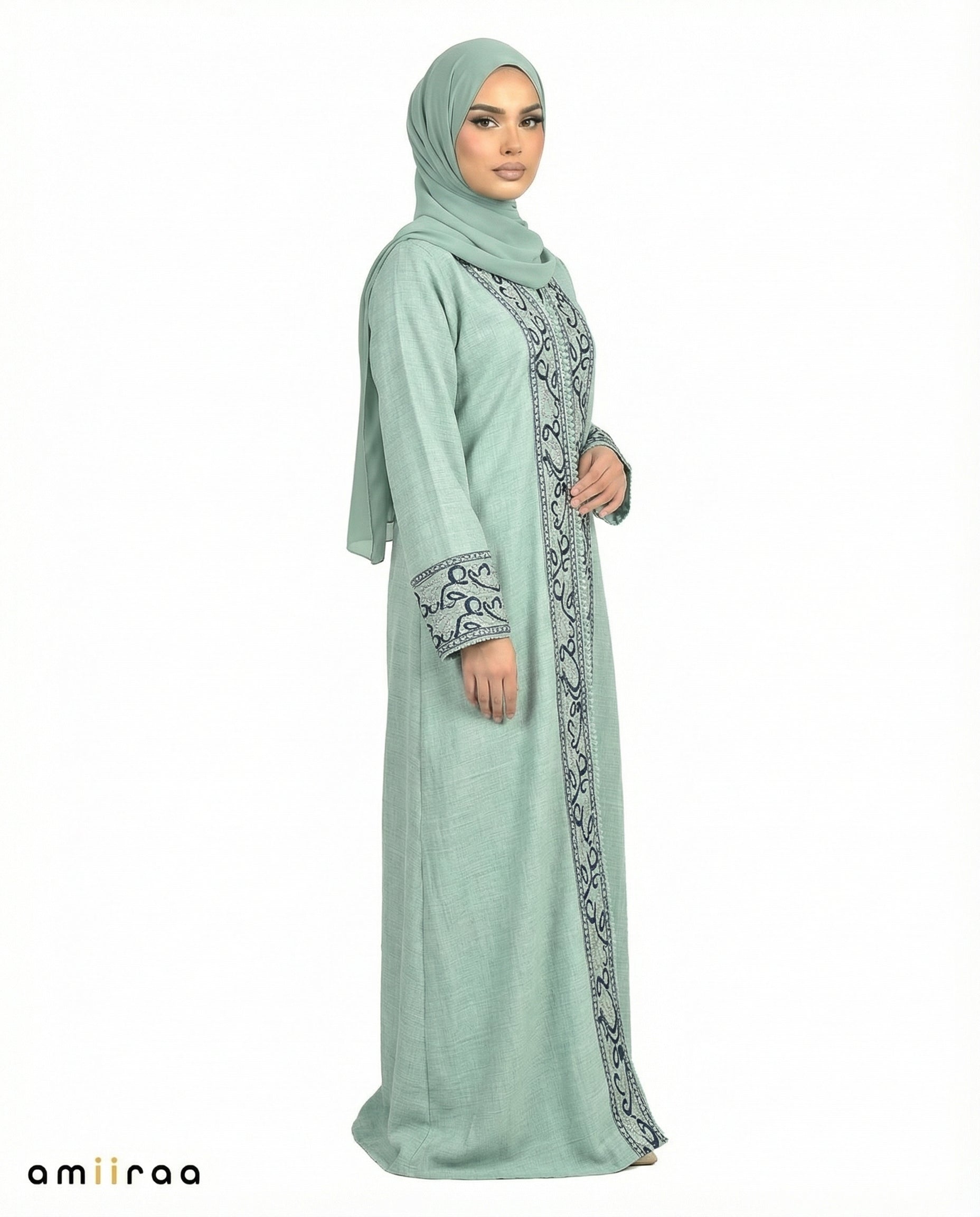 Aquifer Arabesque Embroidered Panel Abaya