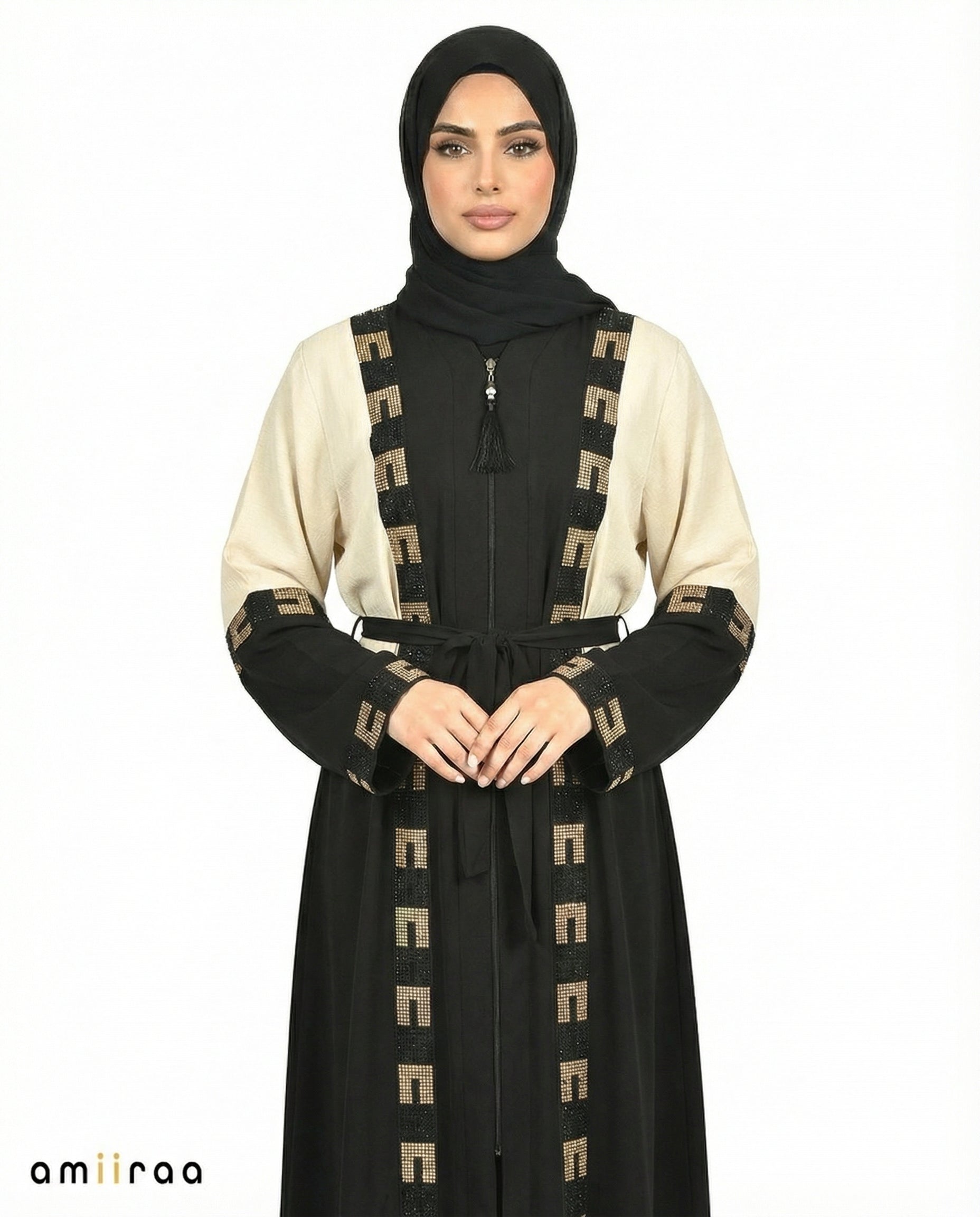 Cameo Rose Geometric Mosaic Beaded Abaya