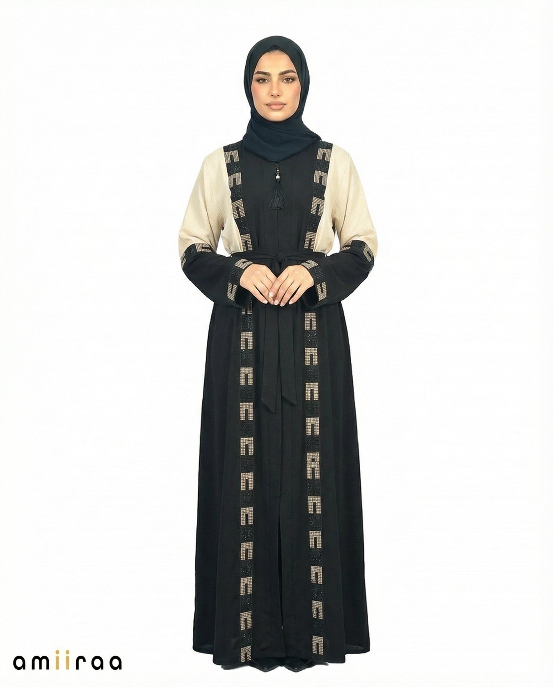 Cameo Rose Geometric Mosaic Beaded Abaya