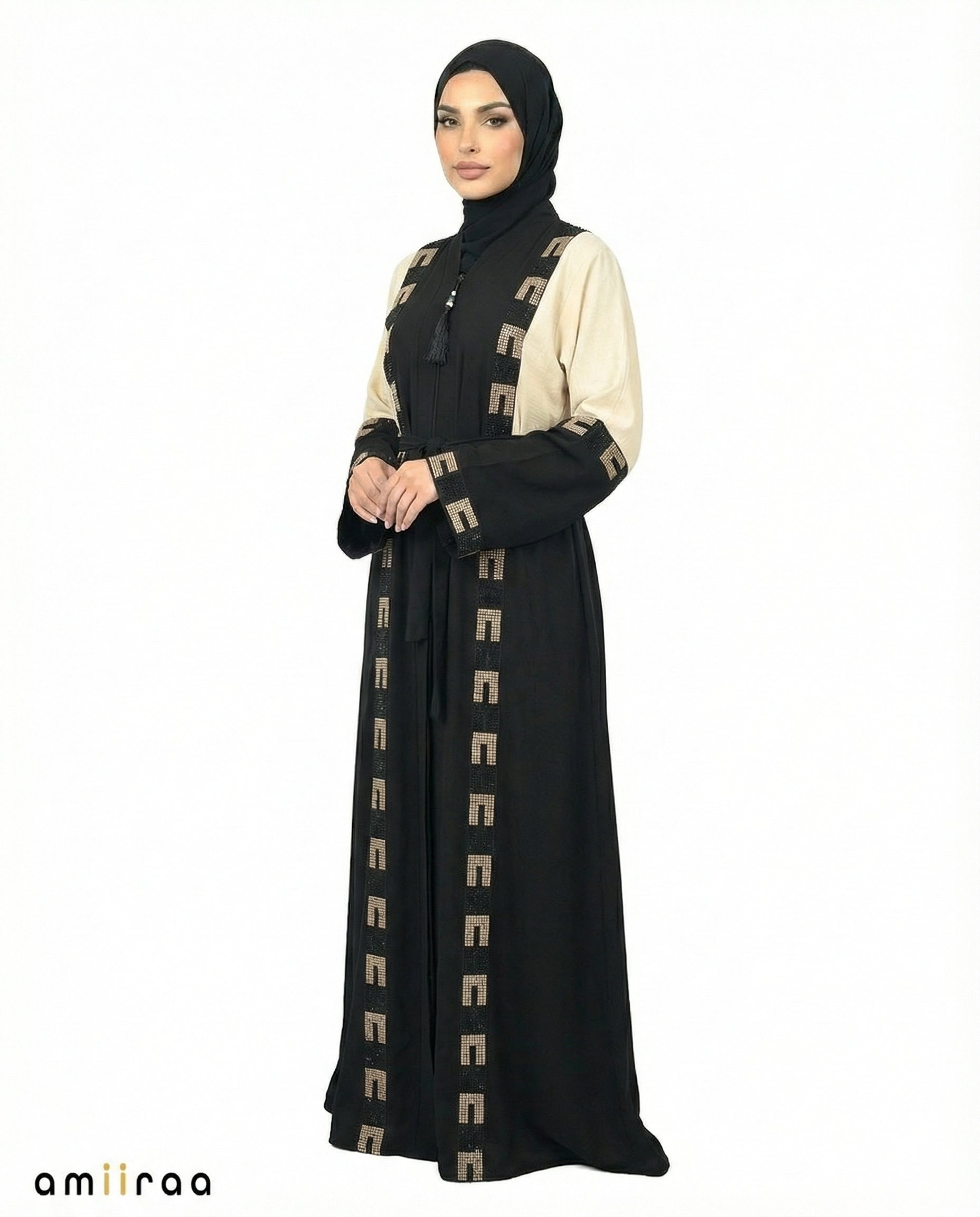 Cameo Rose Geometric Mosaic Beaded Abaya