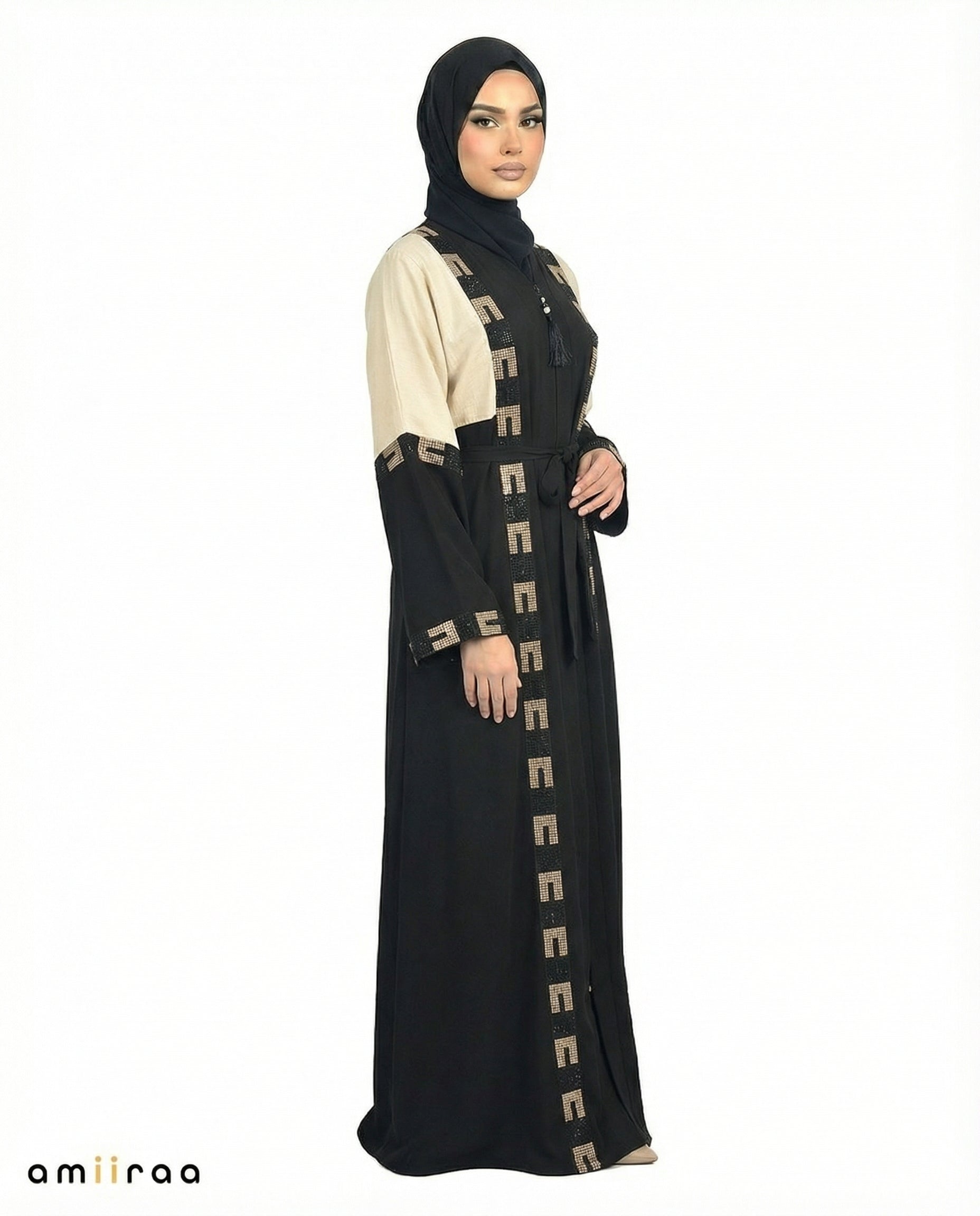 Cameo Rose Geometric Mosaic Beaded Abaya