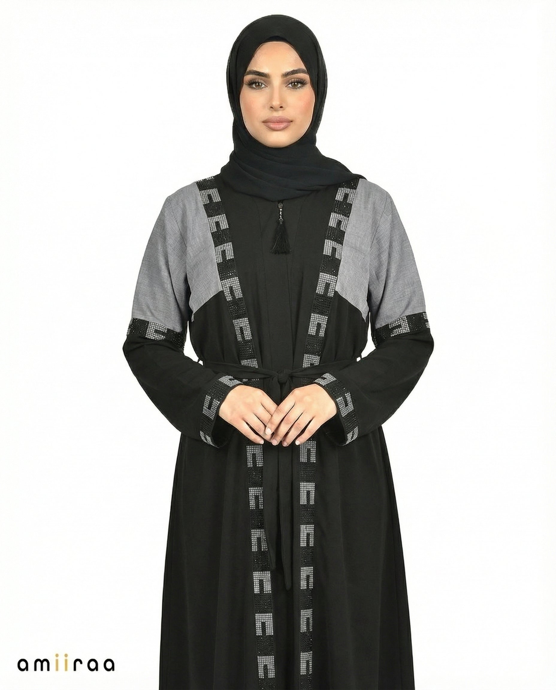 Stormy Weather Geometric Mosaic Beaded Abaya