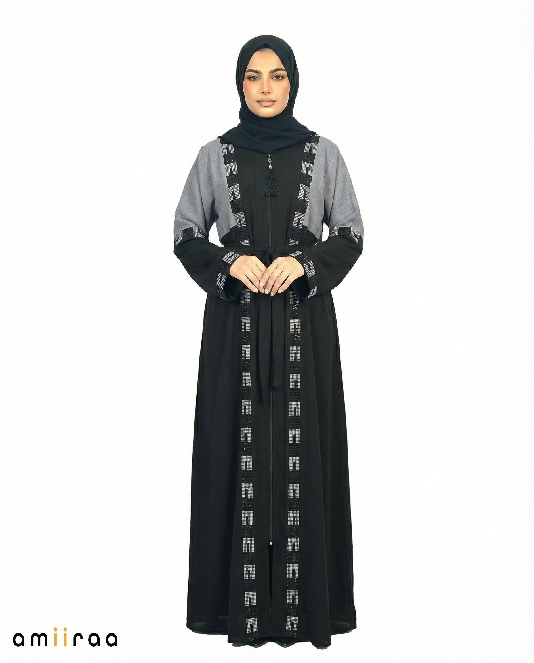 Stormy Weather Geometric Mosaic Beaded Abaya