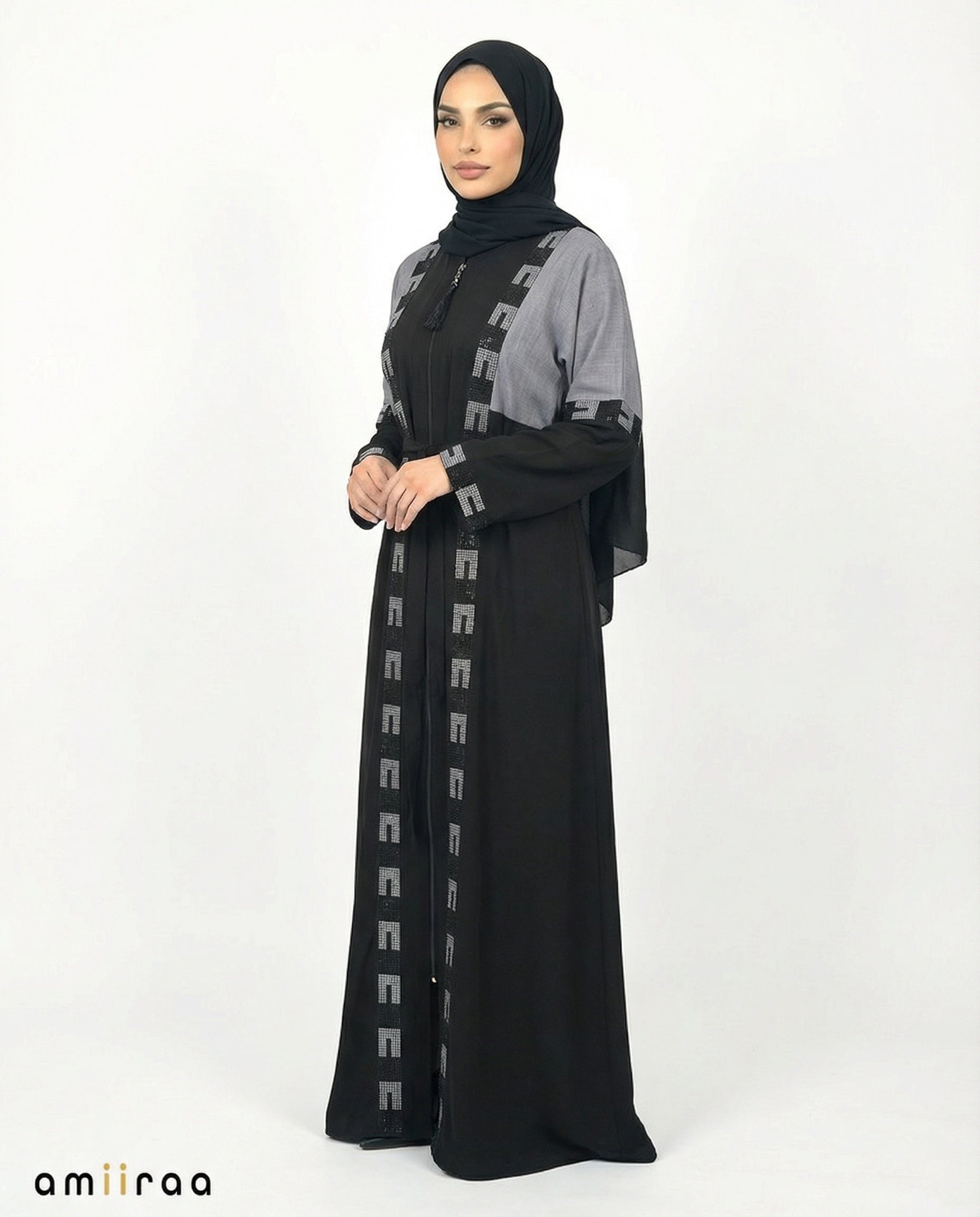 Stormy Weather Geometric Mosaic Beaded Abaya