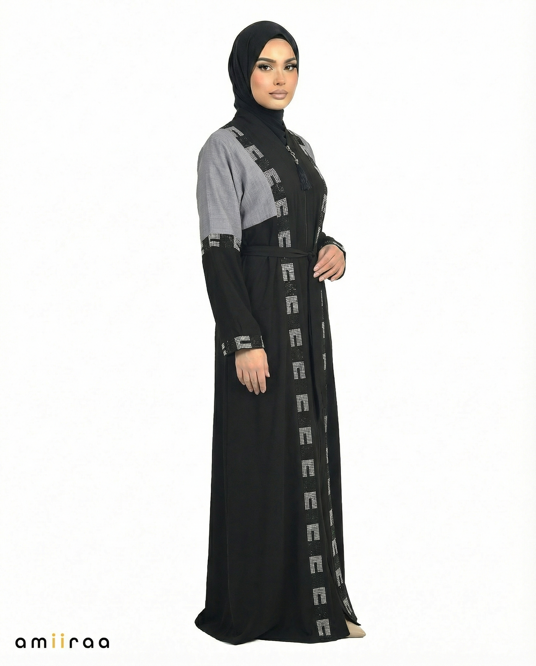 Stormy Weather Geometric Mosaic Beaded Abaya