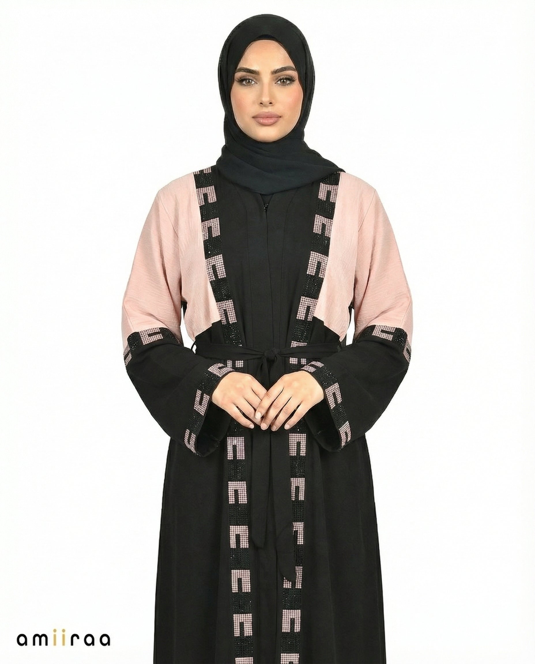 Twilight Mauve Geometric Mosaic Beaded Abaya