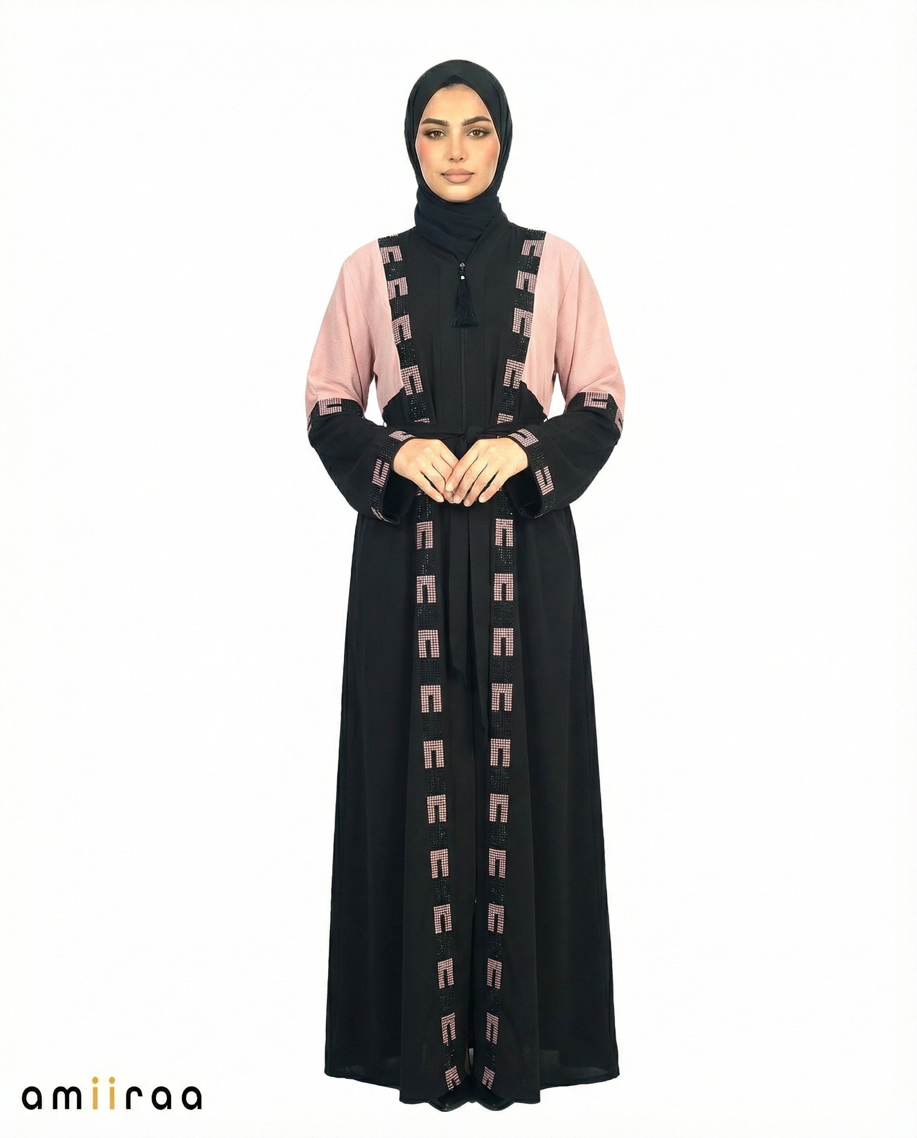 Twilight Mauve Geometric Mosaic Beaded Abaya