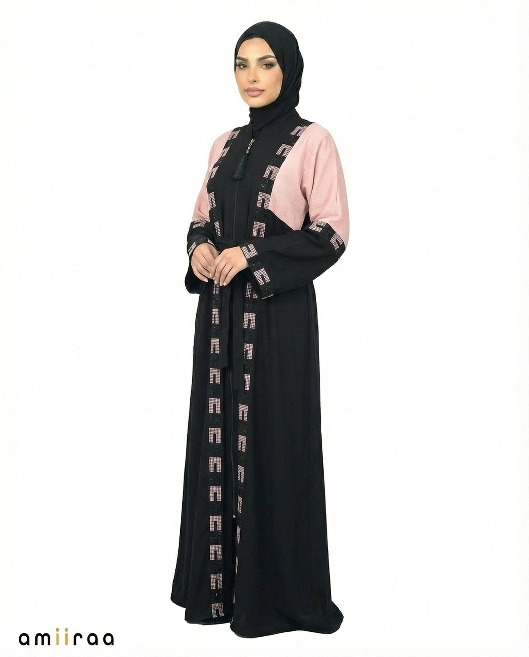 Twilight Mauve Geometric Mosaic Beaded Abaya