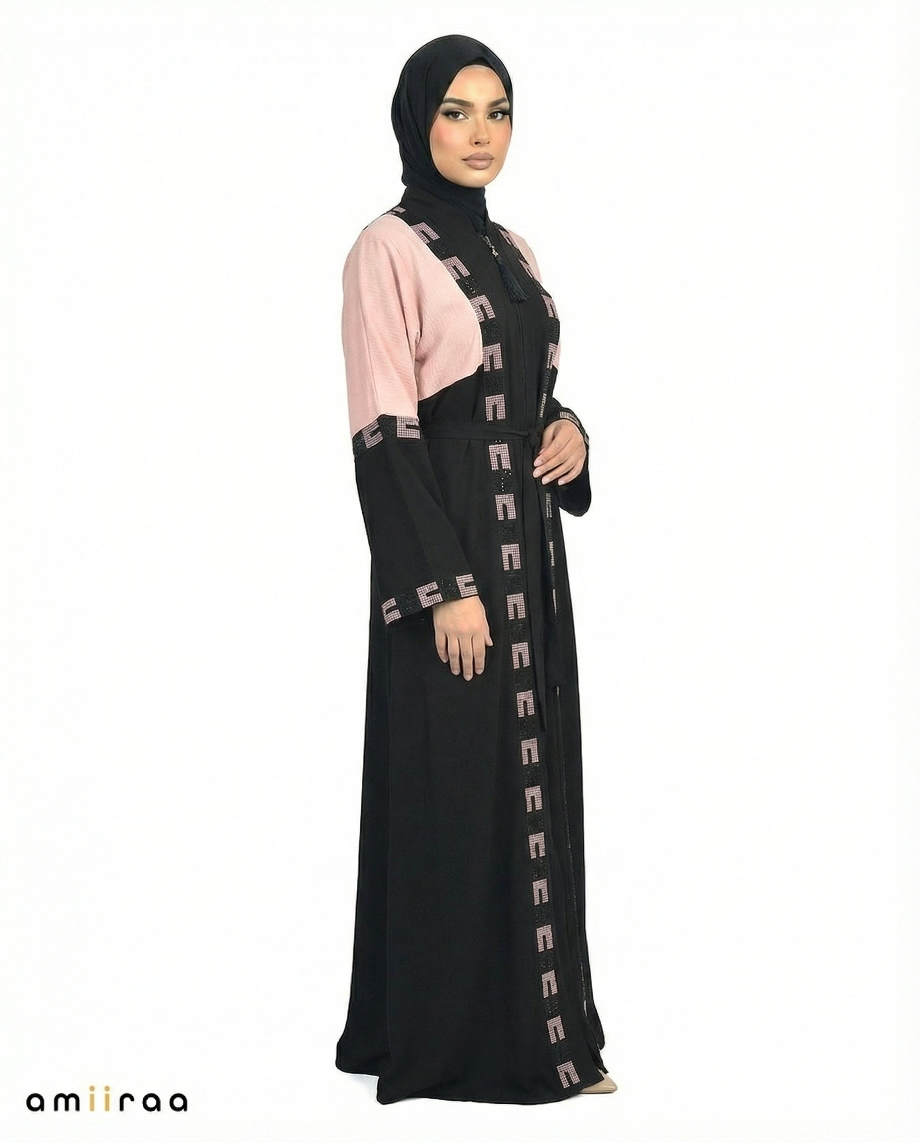 Twilight Mauve Geometric Mosaic Beaded Abaya