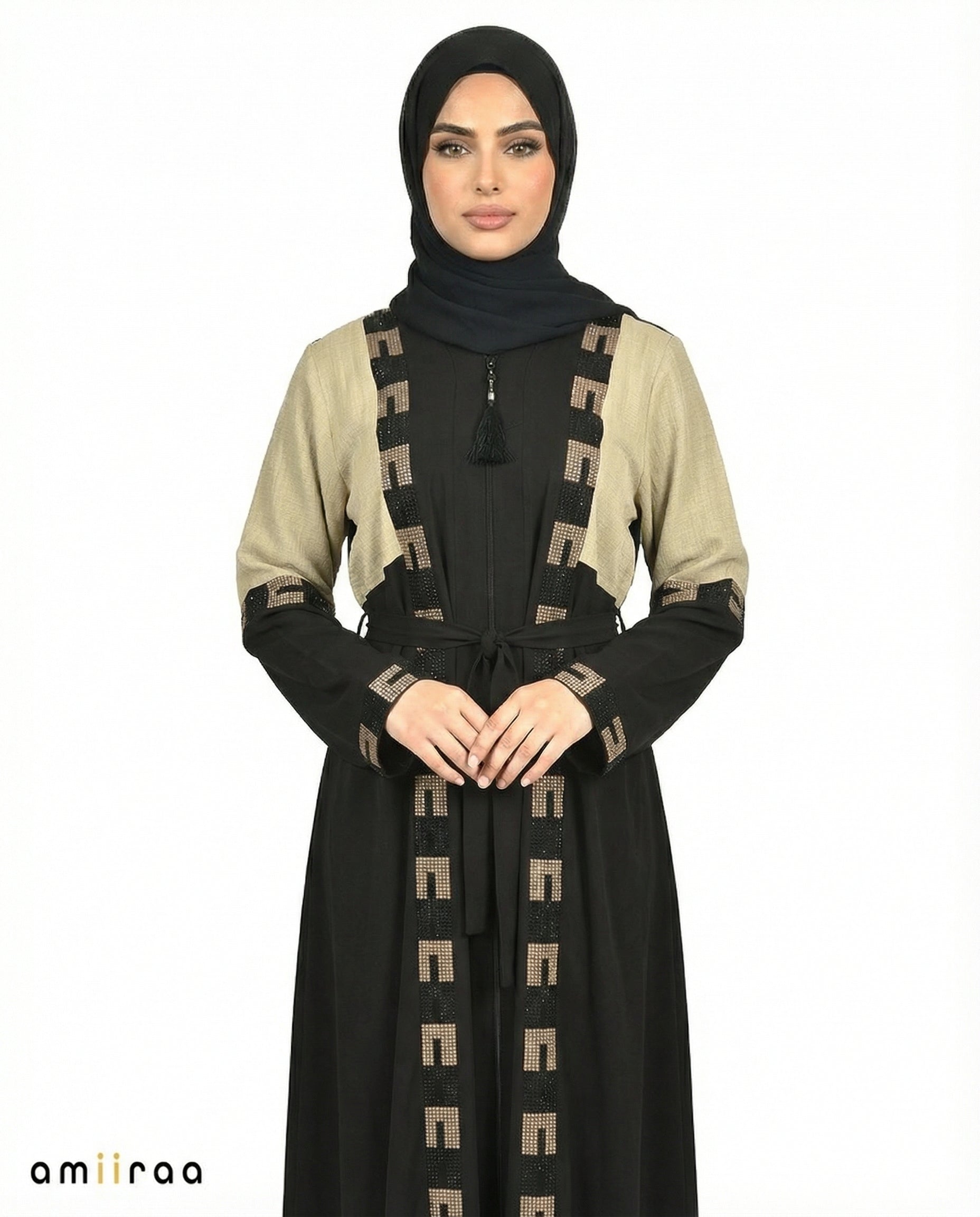 Fog Green Geometric Mosaic Beaded Abaya