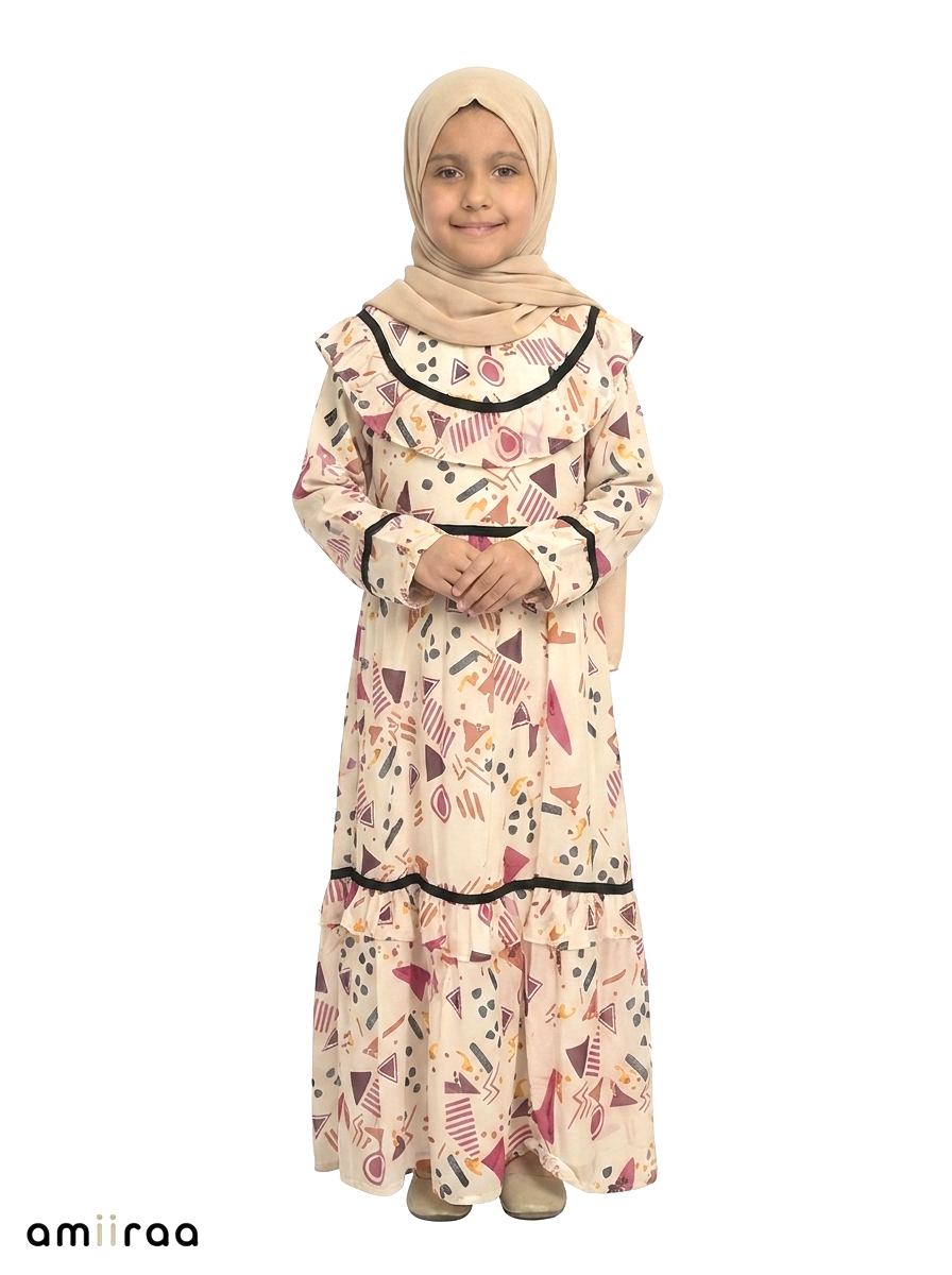 Tulipwood Girls Abstract Print Frill Maxi Dress