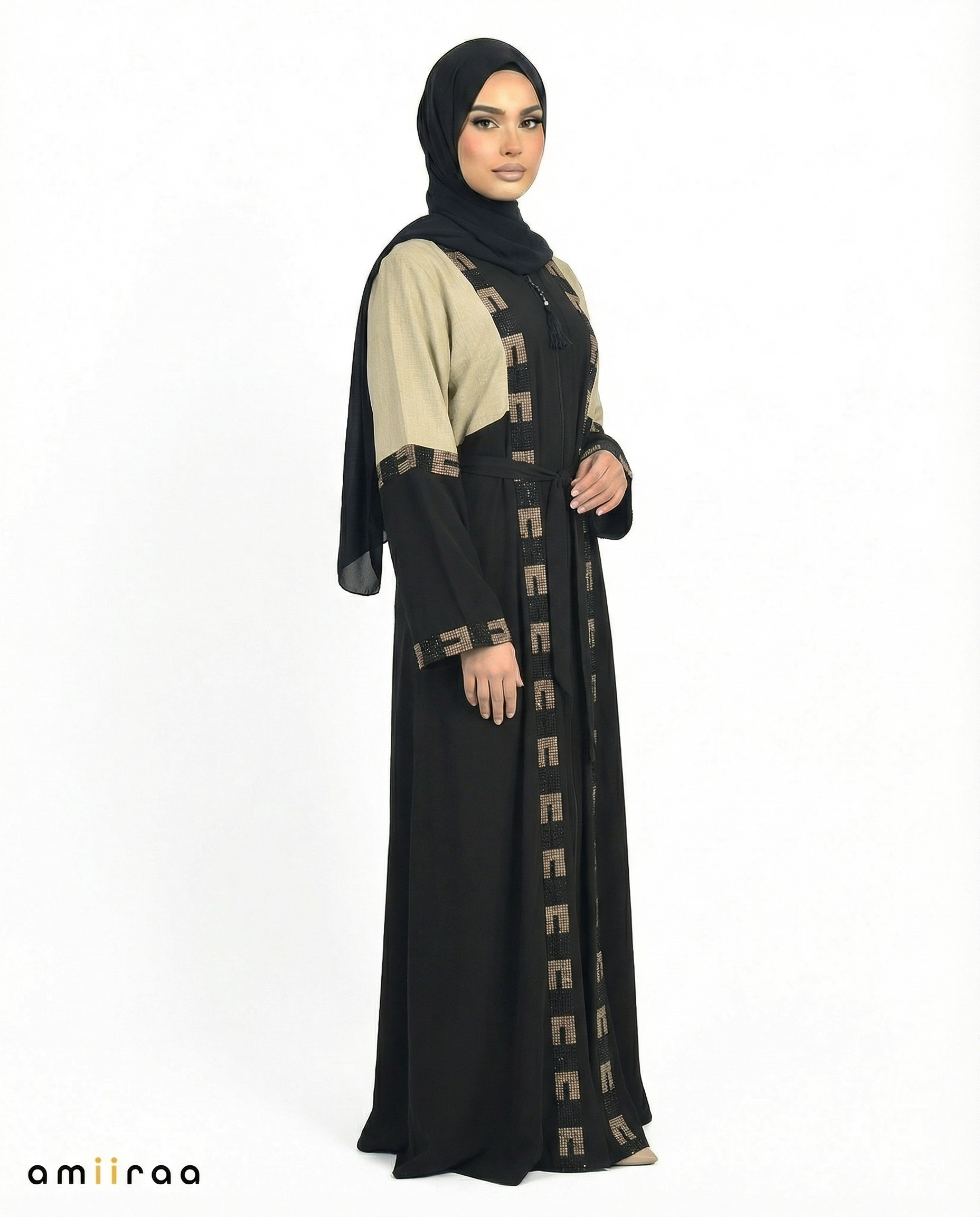 Fog Green Geometric Mosaic Beaded Abaya