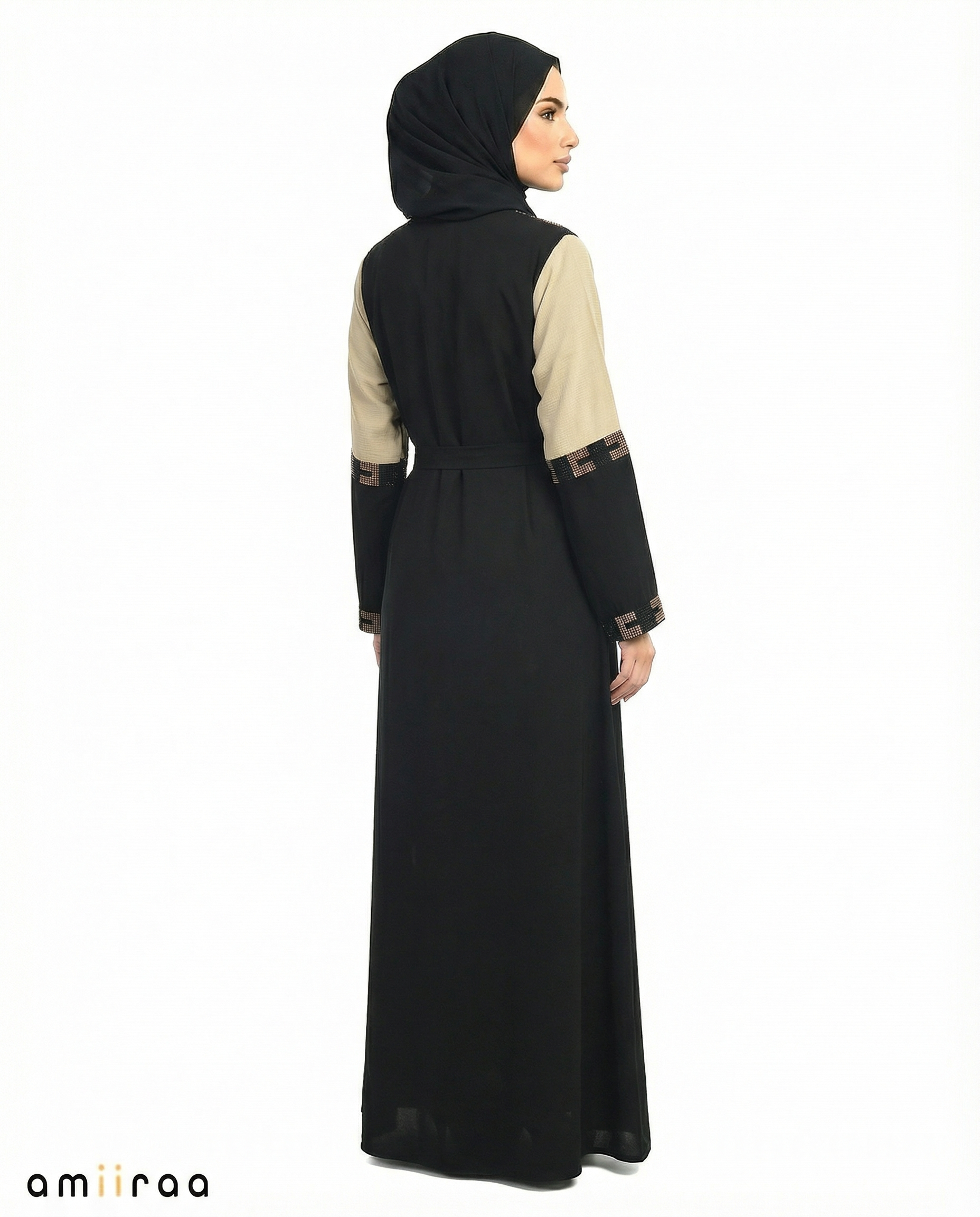 Fog Green Geometric Mosaic Beaded Abaya