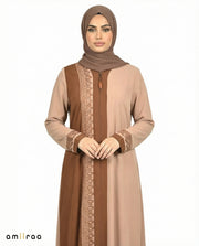 Desert Taupe Two-Tone Embroidered Panel Abaya