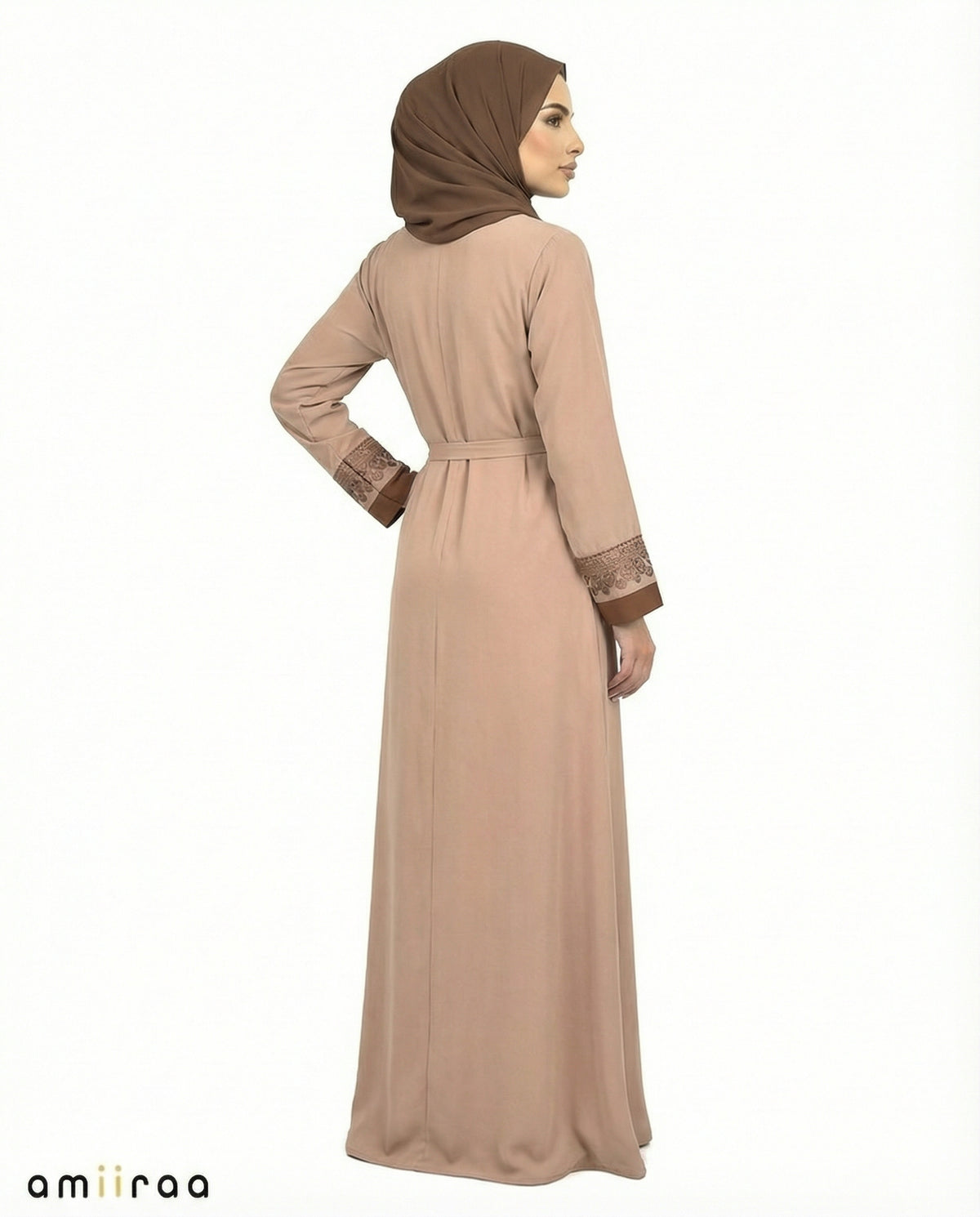 Desert Taupe Two-Tone Embroidered Panel Abaya