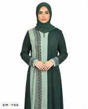 Mineral Blue Desert Taupe Two-Tone Embroidered Panel Abaya