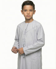 Gray Dawn Emirati Tassel Neck Thobe