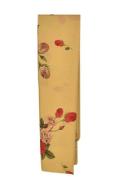 Honey Mustard Chiffon Scarf with Dark Red Rose Design for Everyday Wear