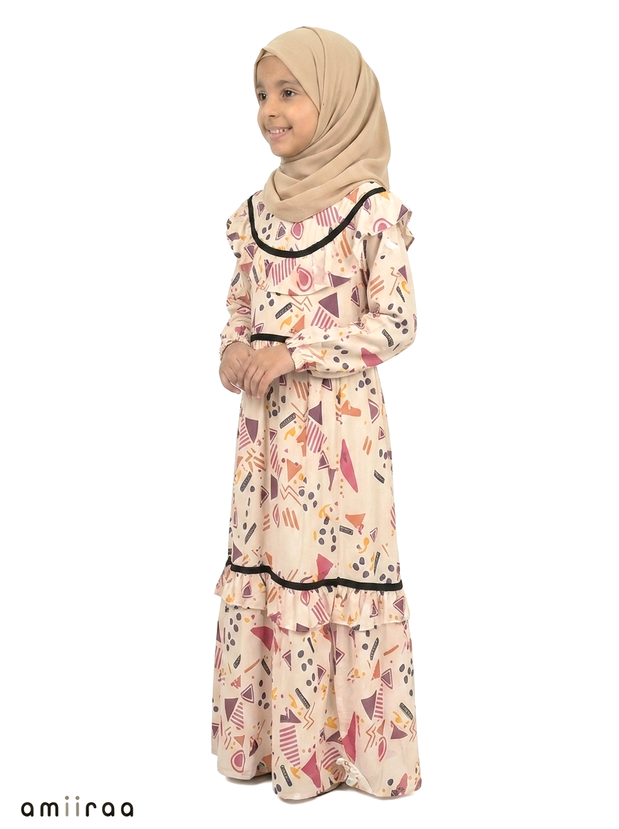 Tulipwood Girls Abstract Print Frill Maxi Dress