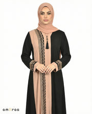 Greige Two-Tone Embroidered Panel Abaya