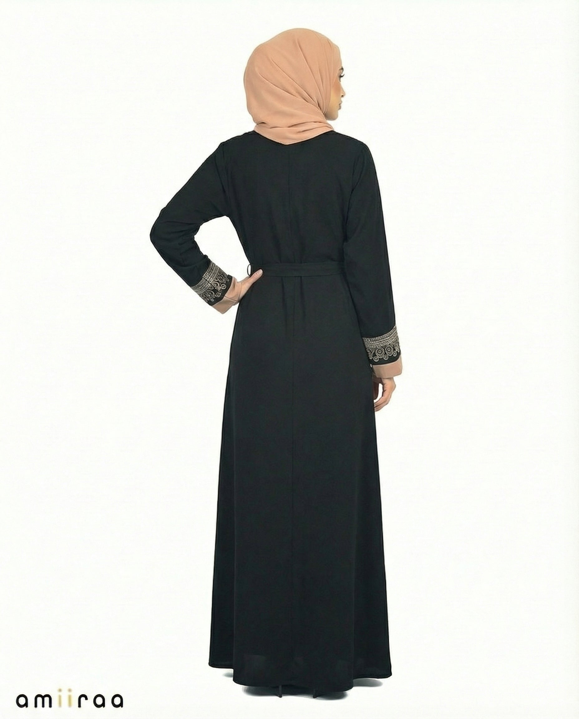 Greige Two-Tone Embroidered Panel Abaya