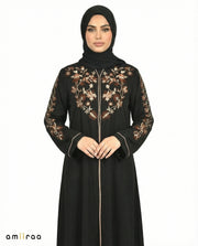 Anthracite Elegant Floral Embroidered Hooded Abaya