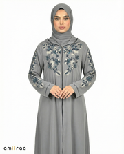 Stormy Weather Garden Embroidered Hooded Zip Abaya