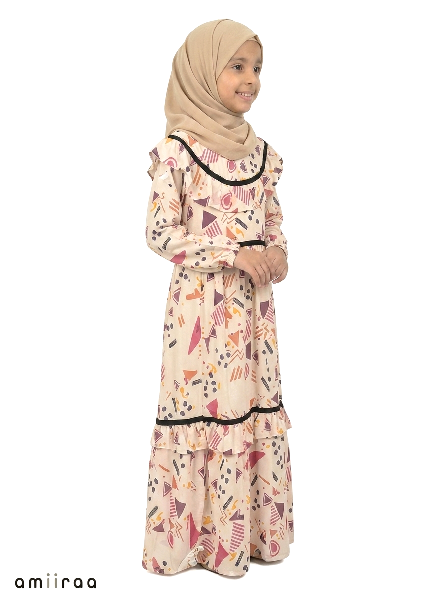 Tulipwood Girls Abstract Print Frill Maxi Dress