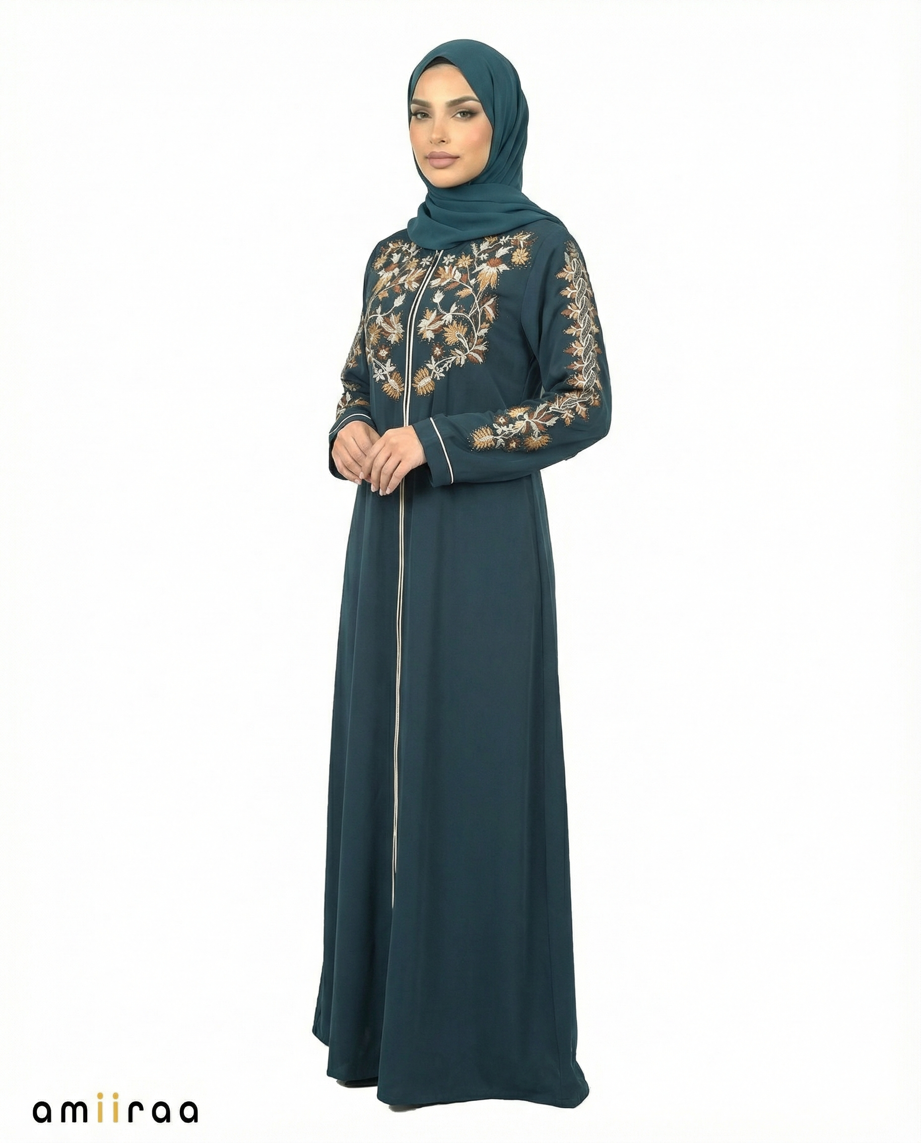 Reflecting Pond Elegant Floral Embroidered Hooded Abaya