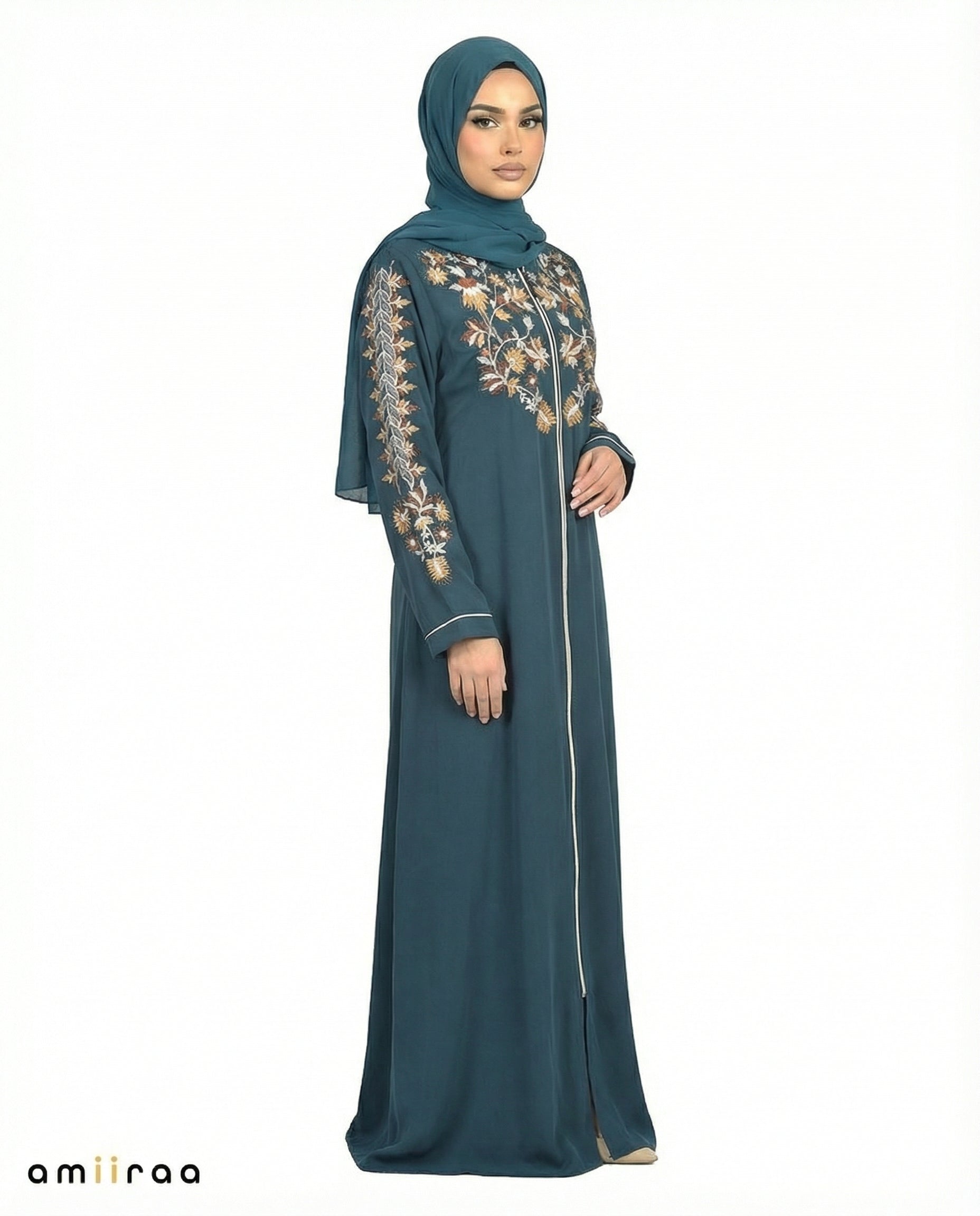 Reflecting Pond Elegant Floral Embroidered Hooded Abaya