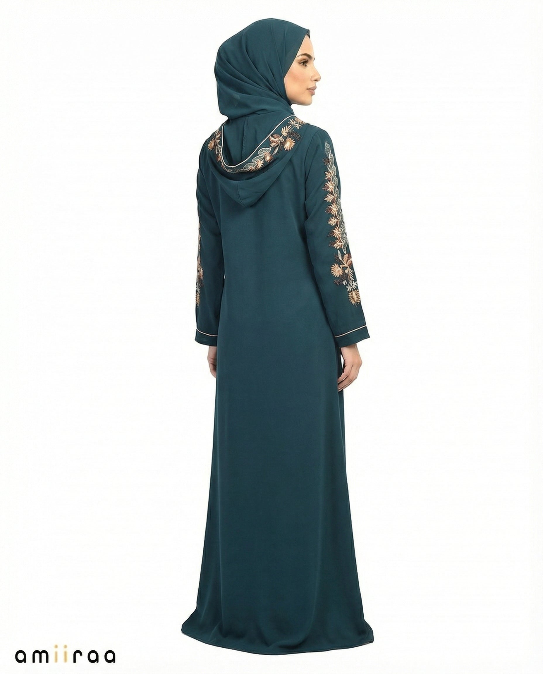 Reflecting Pond Garden Embroidered Hooded Zip Abaya