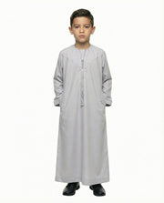 Gray Dawn Emirati Tassel Neck Thobe