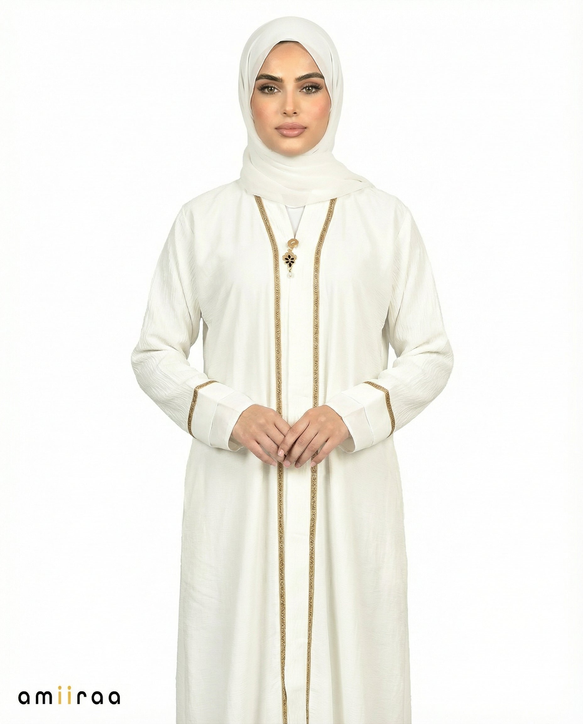 Billowing Sail Modest Gold Trim Abaya