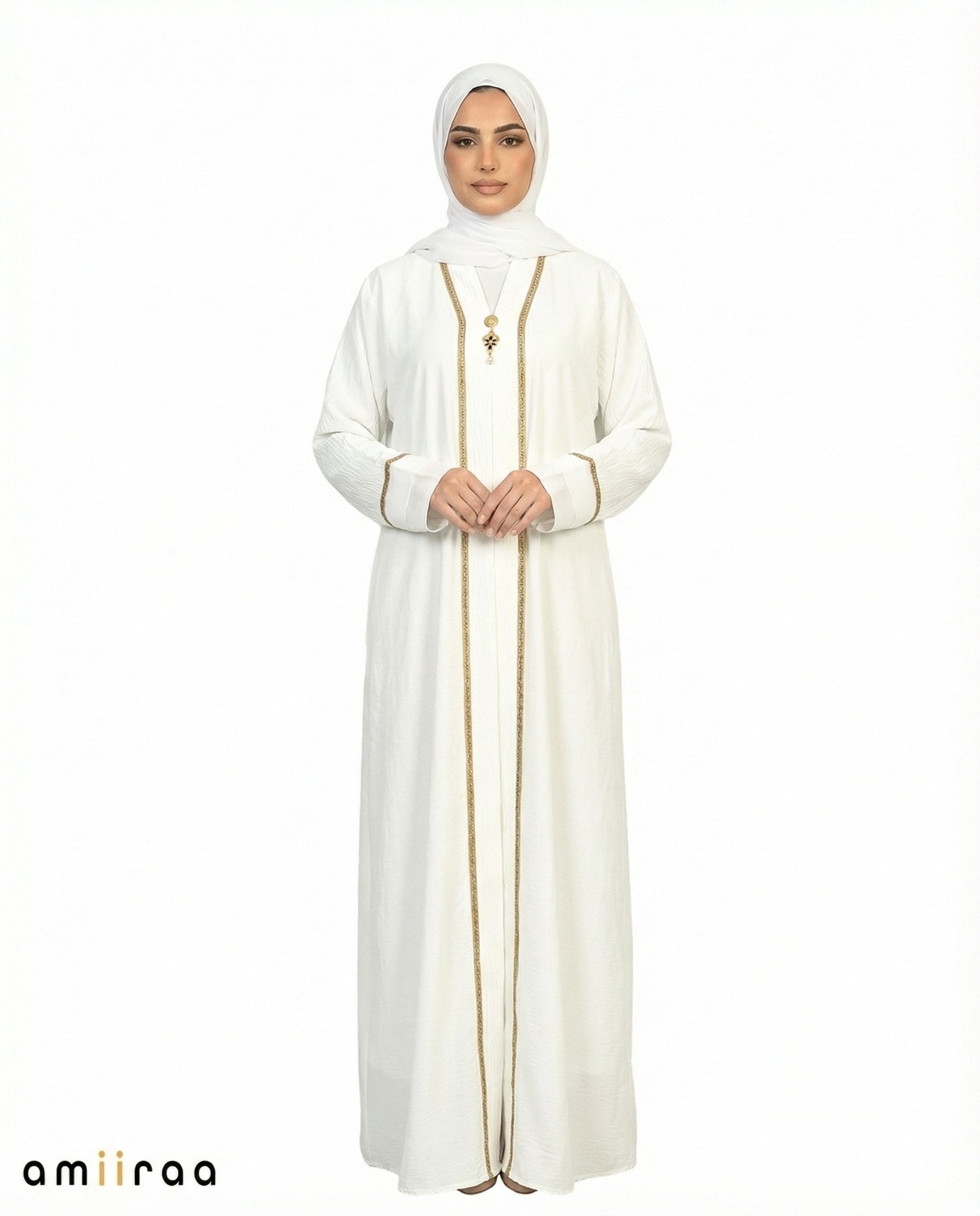 Billowing Sail Modest Gold Trim Abaya