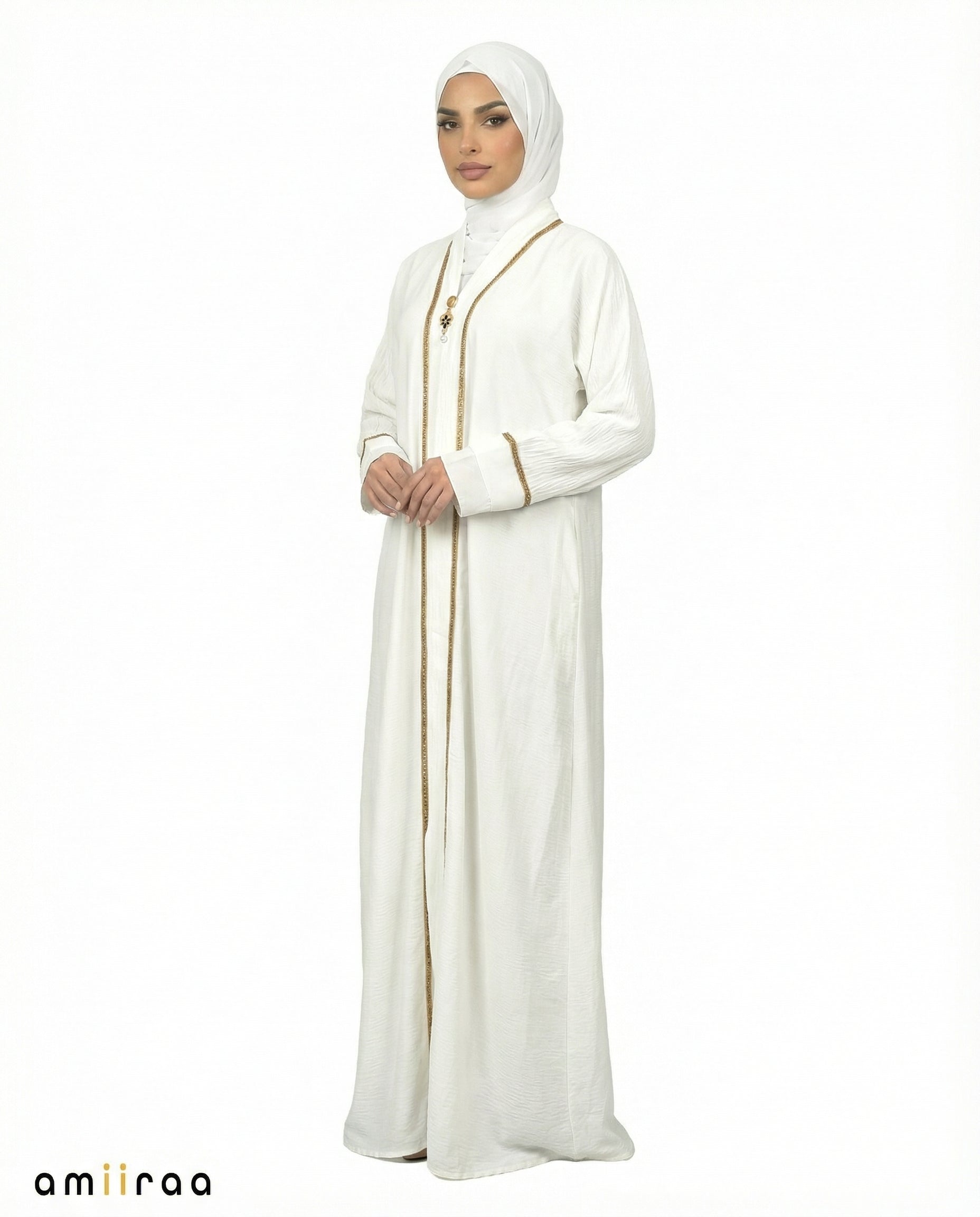 Billowing Sail Modest Gold Trim Abaya