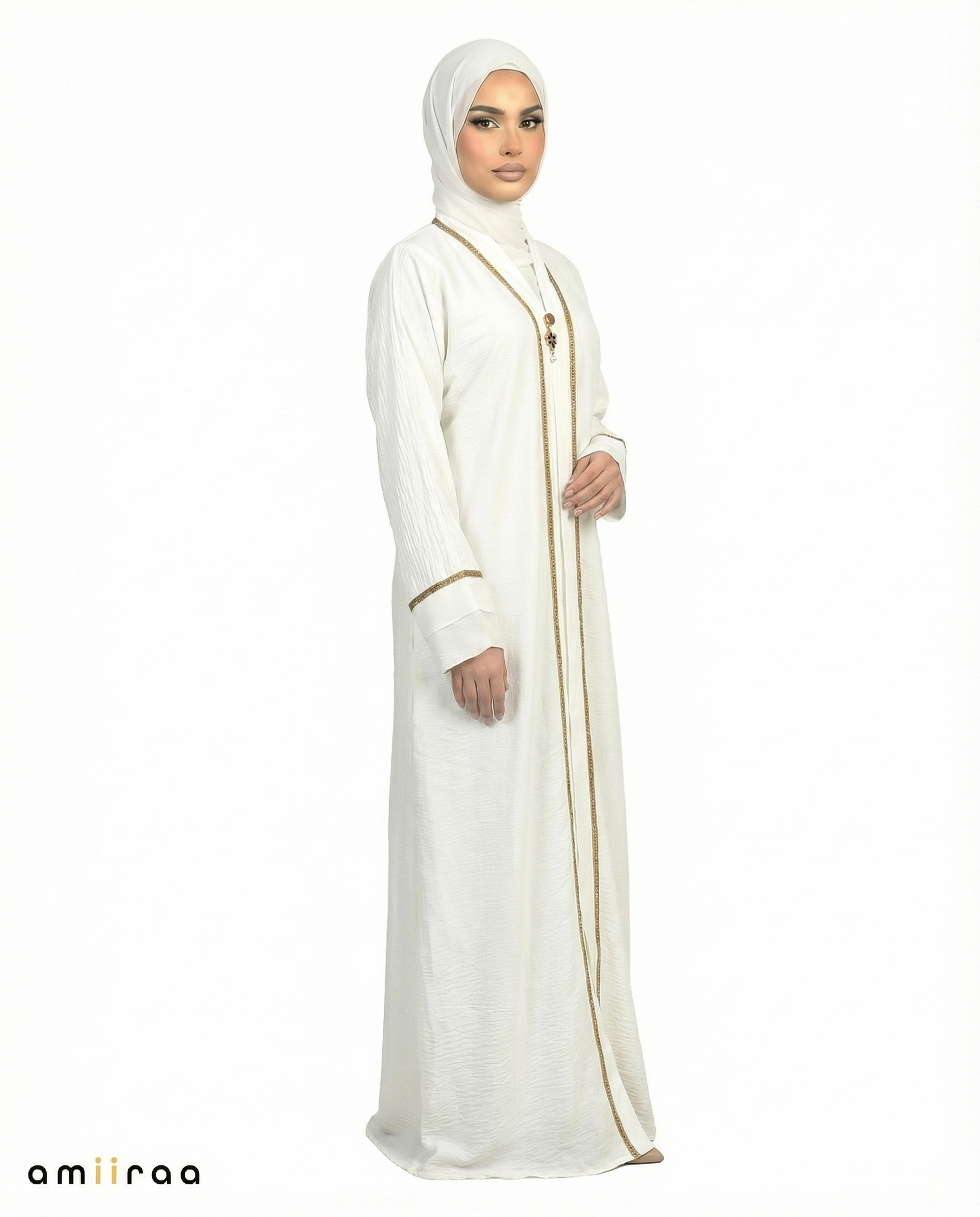 Billowing Sail Modest Gold Trim Abaya