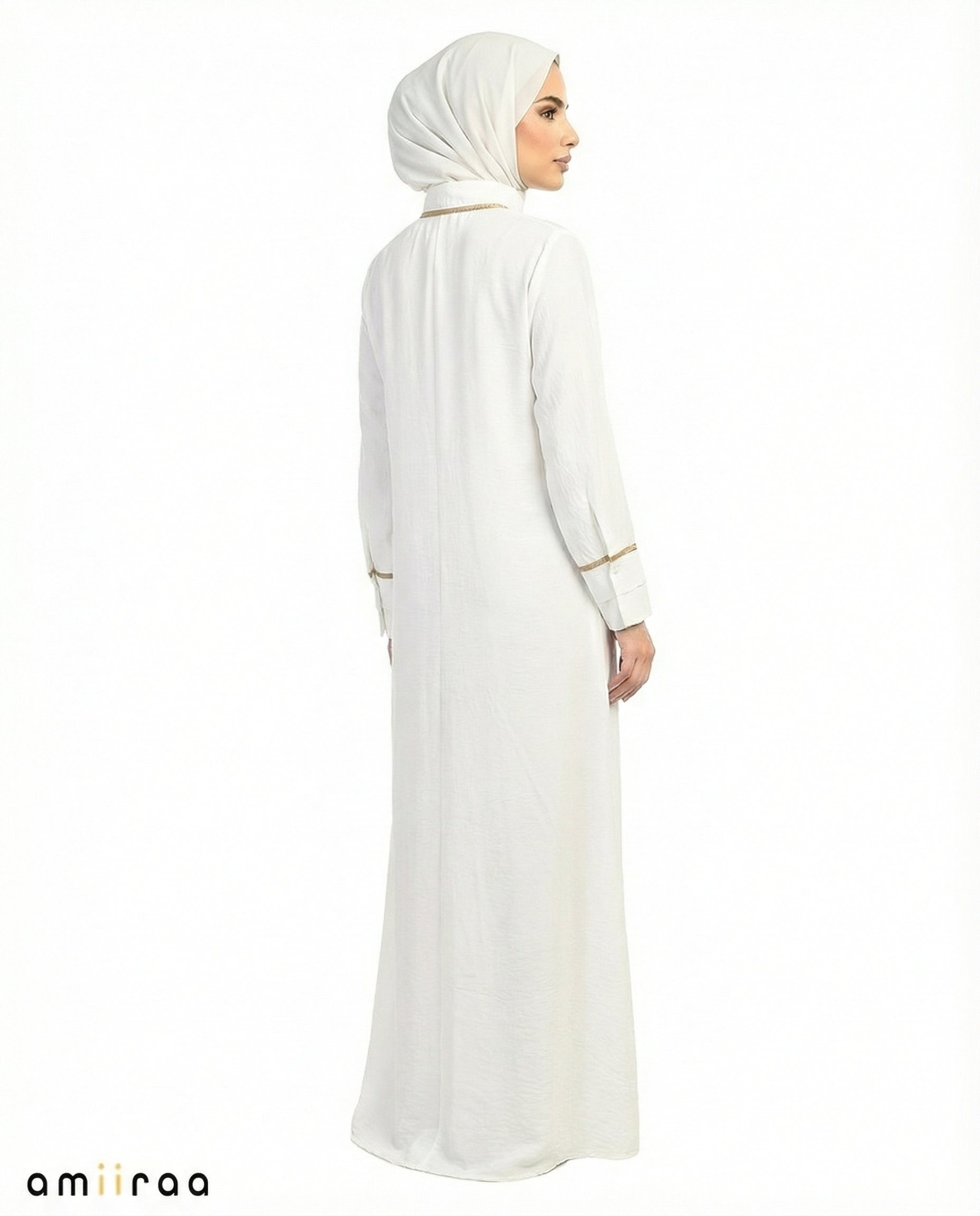 Billowing Sail Modest Gold Trim Abaya