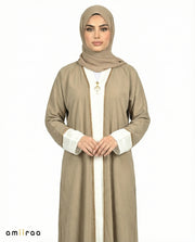 Moss Grey Modest Gold Trim Abaya
