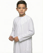 Brilliant White Al-Azka V-Pattern Thobe with Chest Pocket