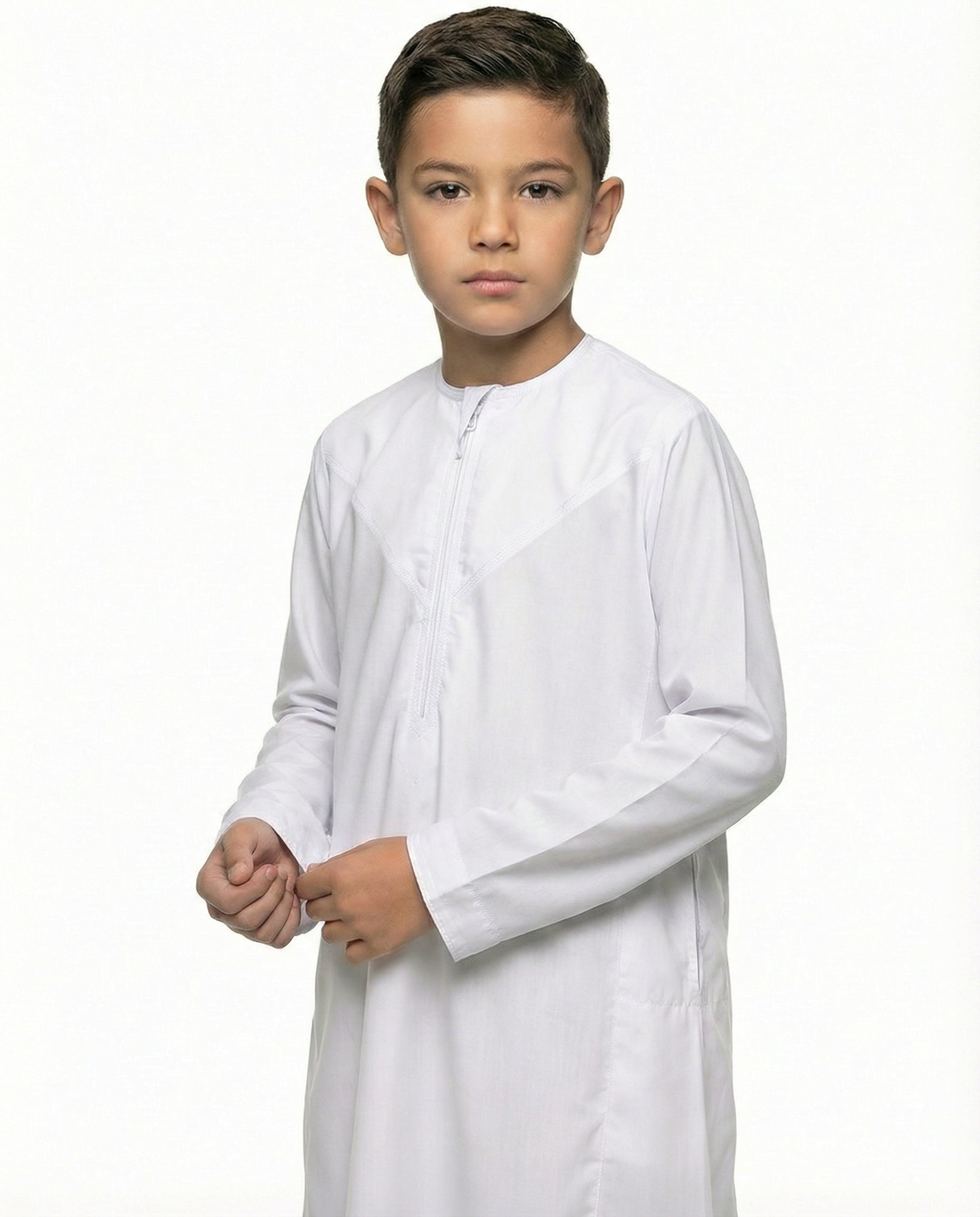 Brilliant White Al-Azka V-Pattern Thobe with Chest Pocket