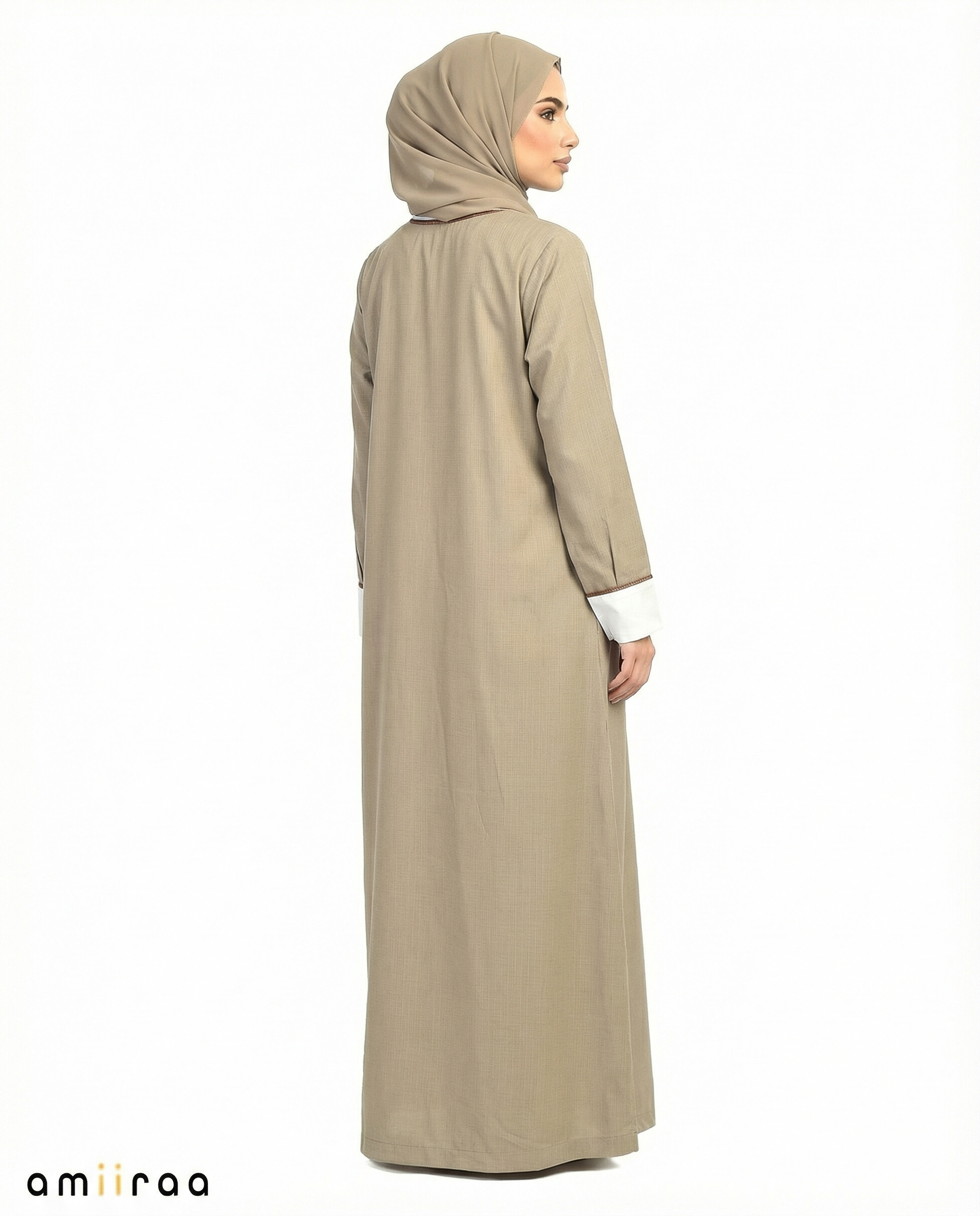 Moss Grey Modest Gold Trim Abaya