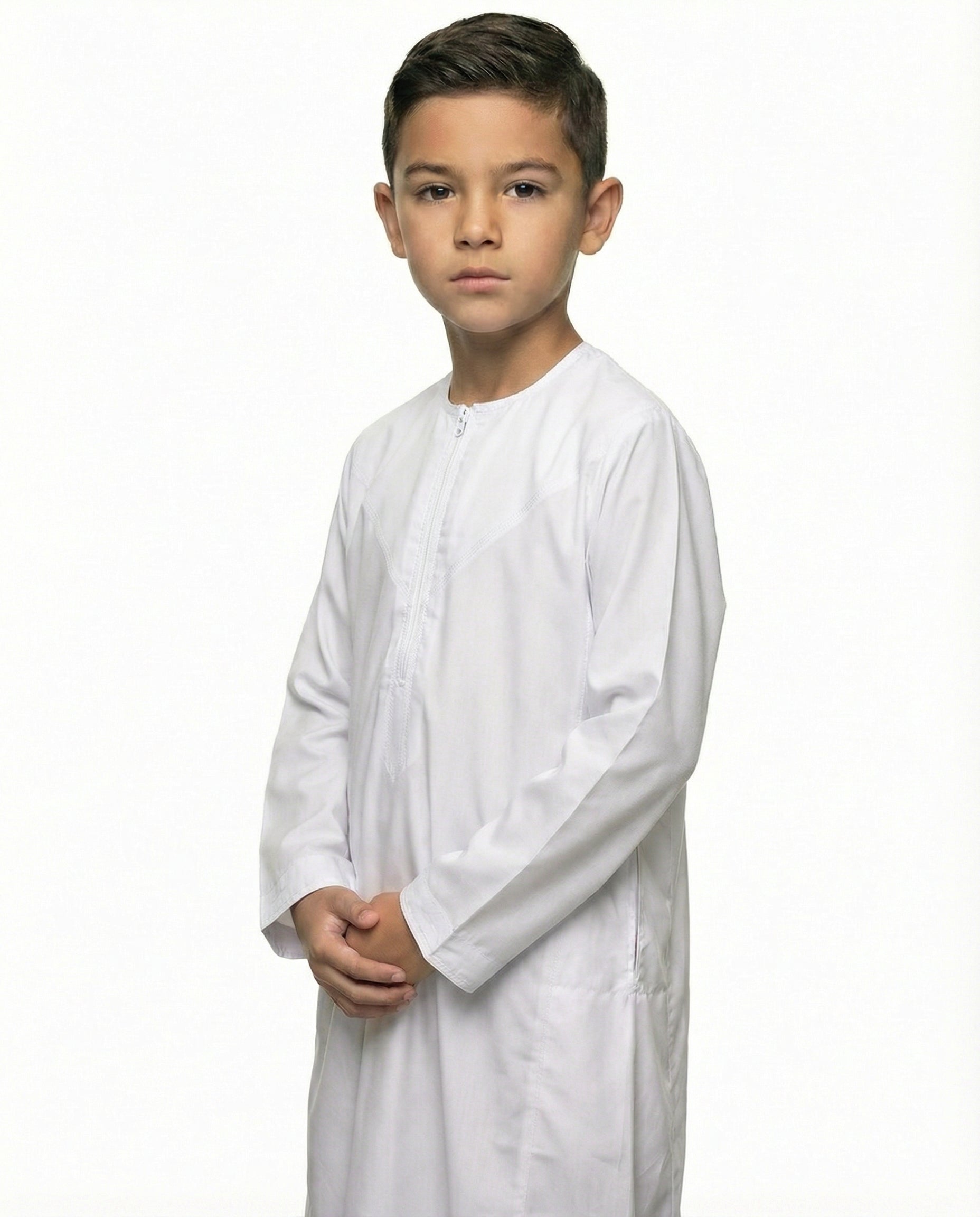 Brilliant White Al-Azka V-Pattern Thobe with Chest Pocket