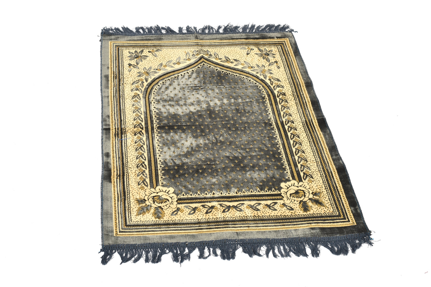 Elegant Prayer Rug – Classic Grey with Golden Floral Embroidery ( musallahs )