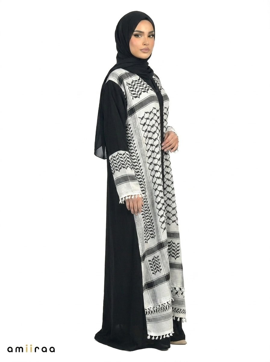 Women’s Elegant Keffiyeh Inspired Black Abaya