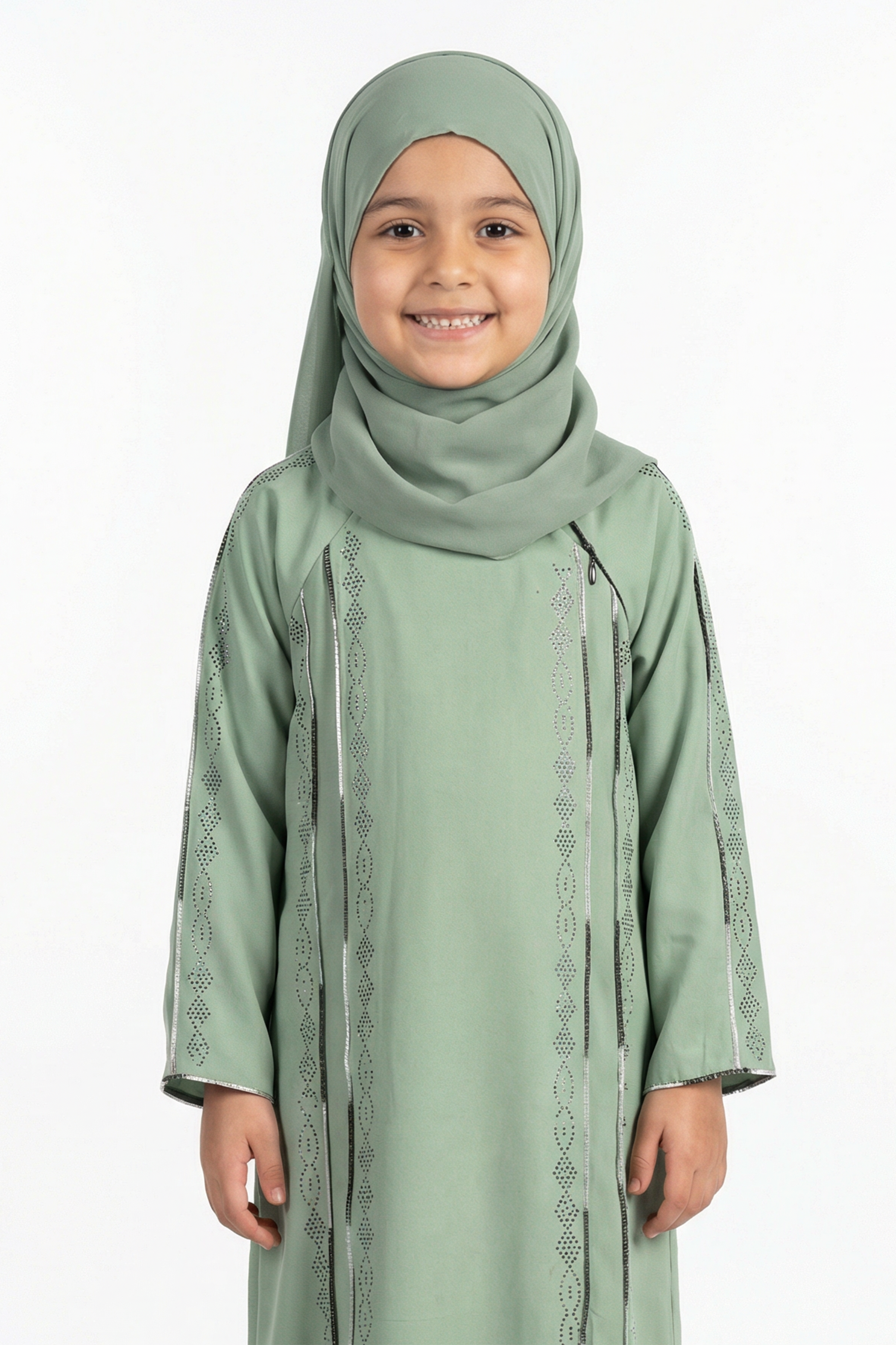 Green Bay Girls Stone Embellished Modest Abaya