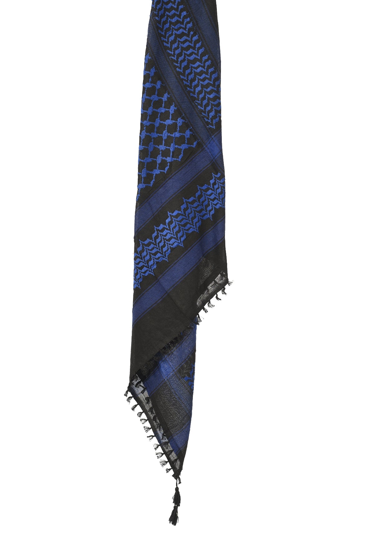 Moroccan Blue Keffiyeh Pattern Tassel Scarf