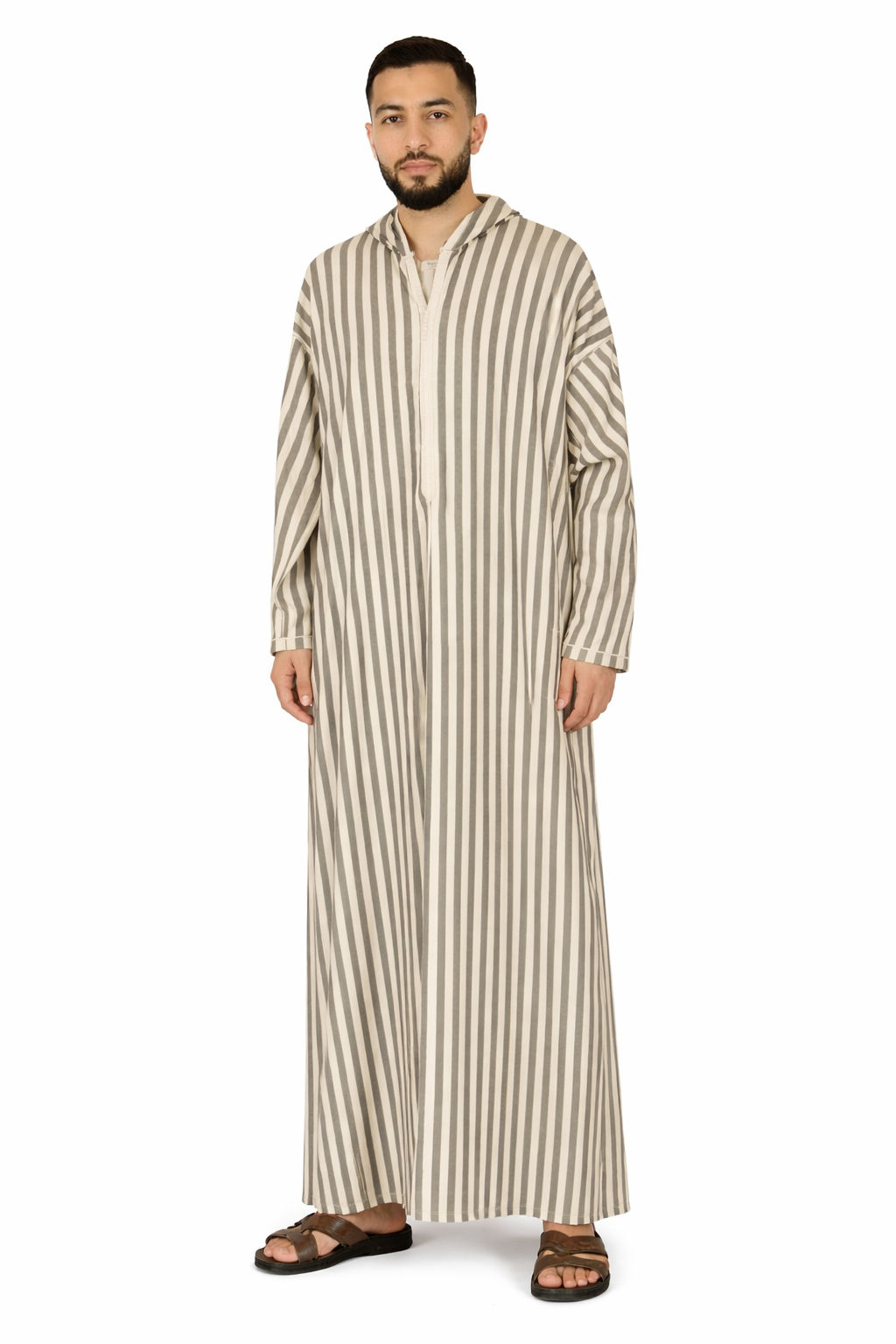 Seafoam Men’s Hooded Striped Moroccan Thobe