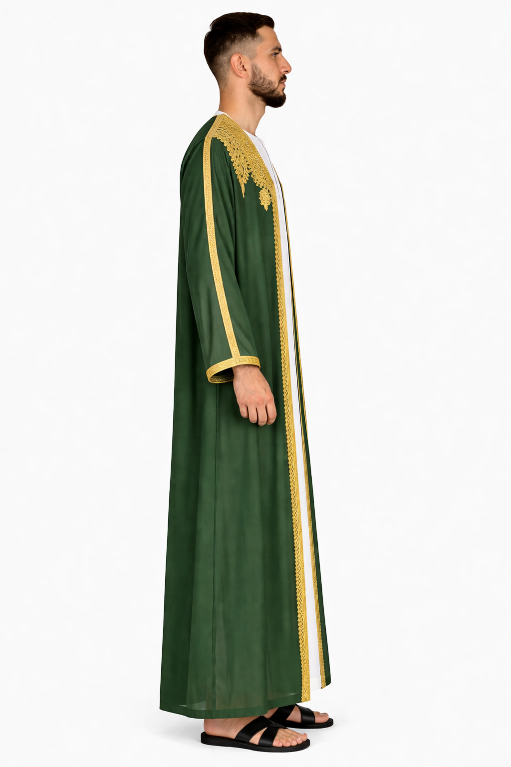 Pineneedle Moroccan Thobe Kaftan with Gold Trim