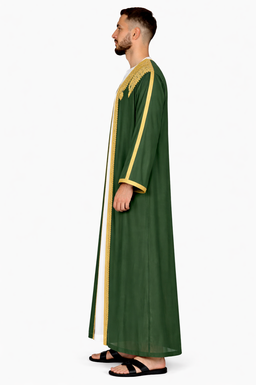 Pineneedle Moroccan Thobe Kaftan with Gold Trim